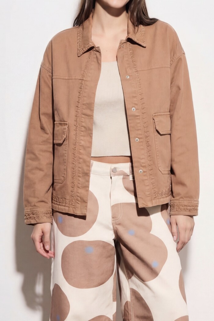 Sobrecamisa Algodón Bordada Mocha
