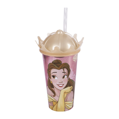 Vaso Plástico Milk Shake con Forma y Pajita Princesas Disney 500 ml CORAL