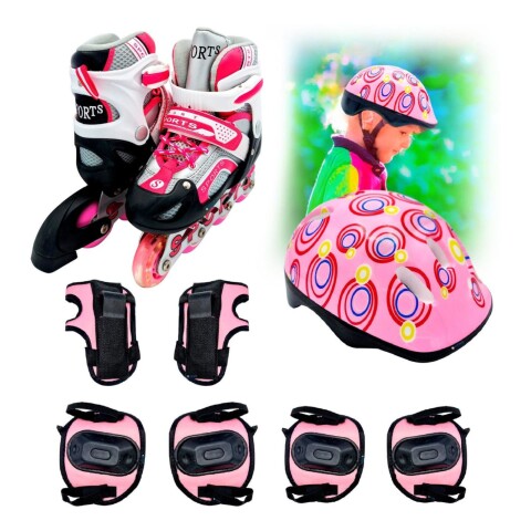 Patines Rollers Luz + Protecciones Casco Rodilleras Calidad Color Variante ROSAM