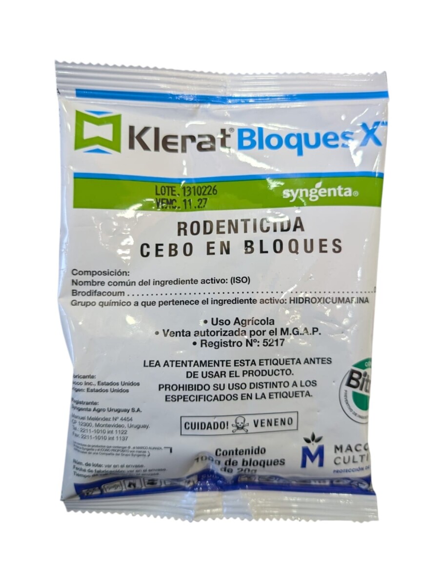 Rodenticida cebo en bloques Klerat 100g 