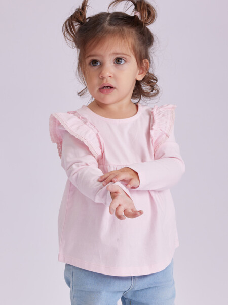 Remera manga larga corte y volados Rosa