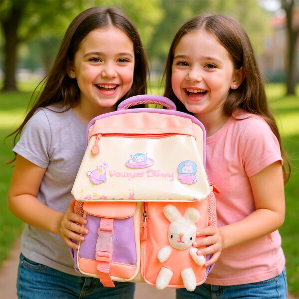 Mochila Kawaii Escolar Infantil Diseño Peluche Conejito Color Violeta