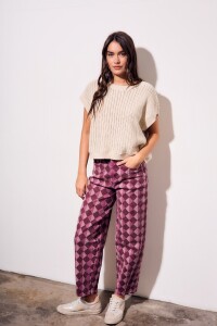 Jean Baggy Barrel Estampa Rombos Burdeos