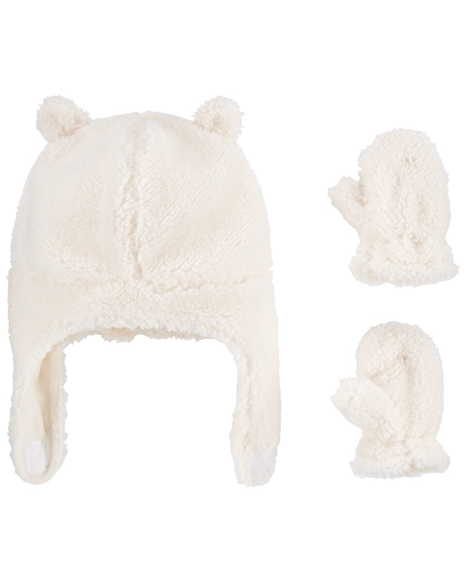 Gorro con orejas y mitones de sherpa 