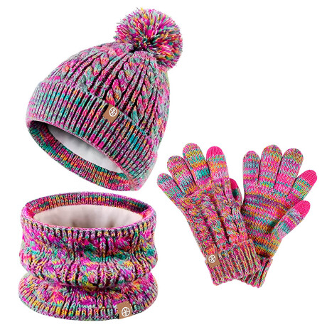 SetX3 Gorro Lana Guante Cuello Infantil Abrigo Niño Rosado