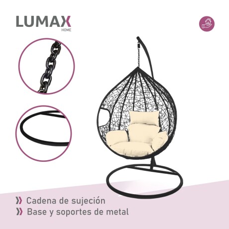 Hamaca nido colgante c/base metal y apoya pie jardín Negro/Blanco
