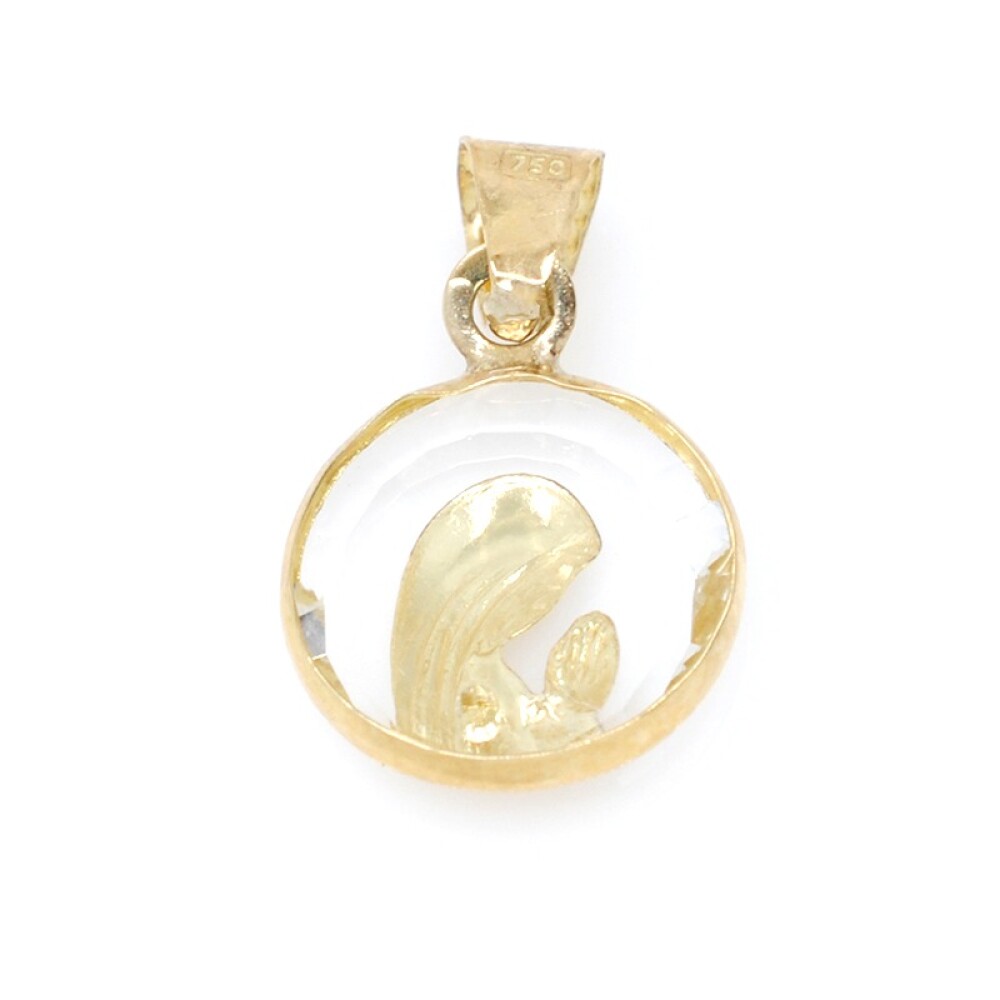 Medalla oro 18k y cristal virgen niña 12mm Medalla oro 18k y cristal virgen niña 12mm