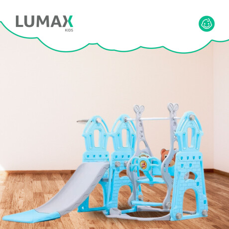 Set Infantil Tobogán 3 En 1 con Hamaca y Aro de Basket Azul/Gris