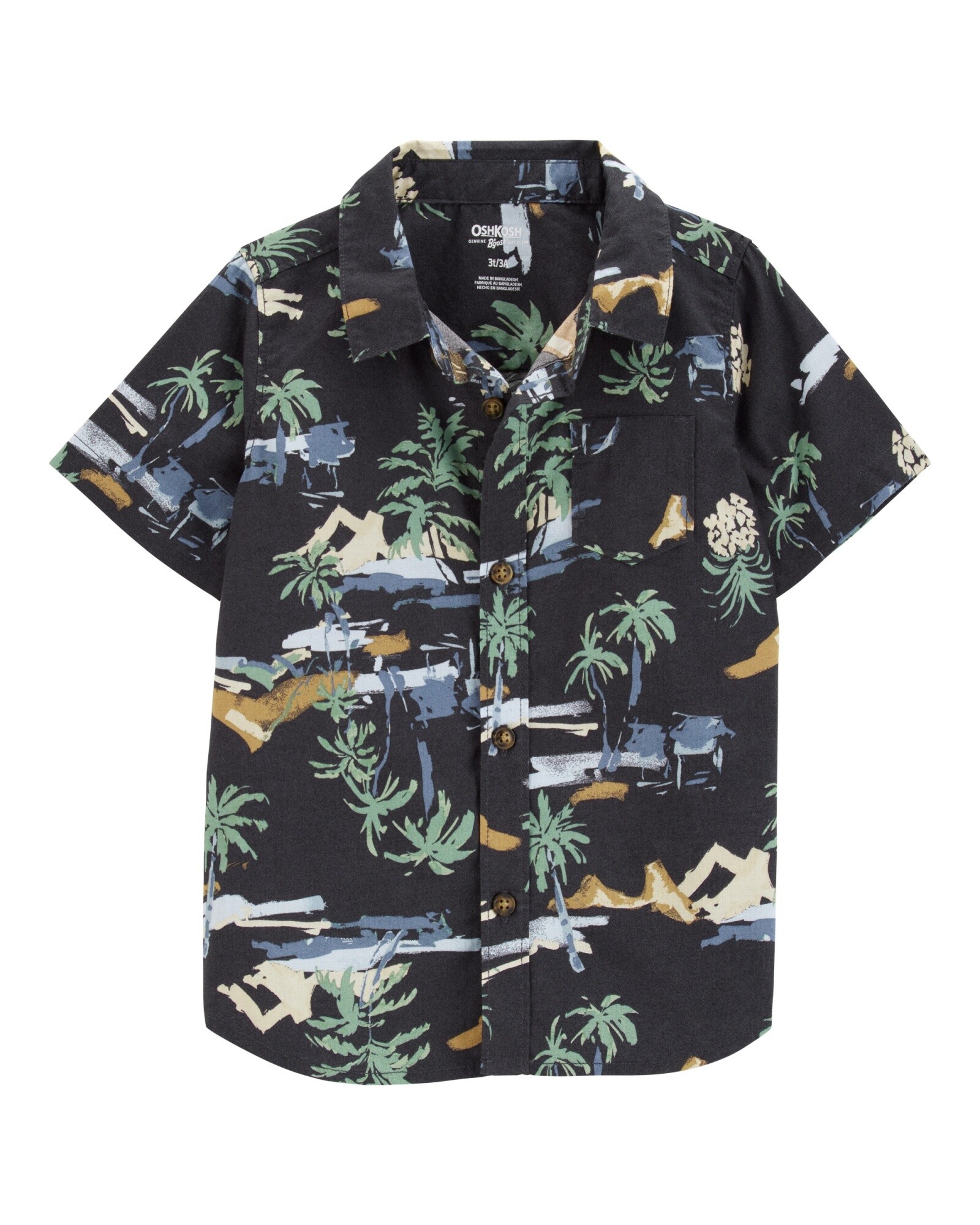 Camisa de algodón, manga corta, diseño tropical Sin color
