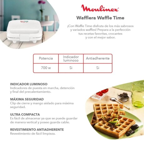 Wafflera Blanca Moulinex Waffle Time | 700w | Color Blanco. Wafflera Blanca Moulinex Waffle Time | 700w | Color Blanco.