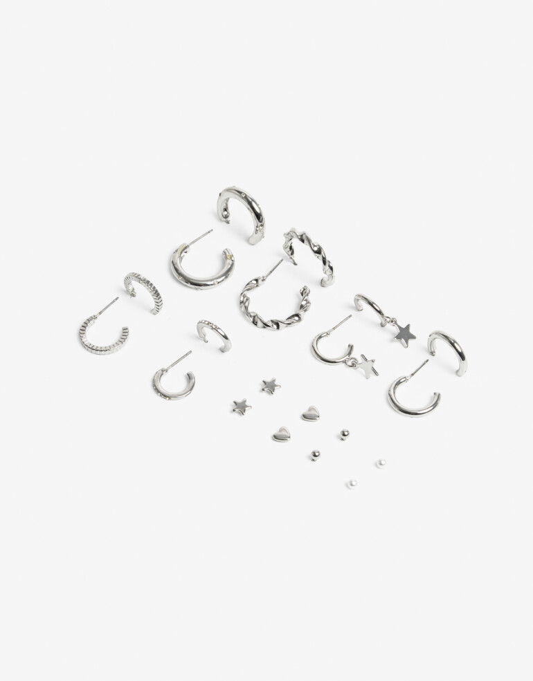 Aros Sets Metal Set 10 Pares De Aros - Plateado Rodio