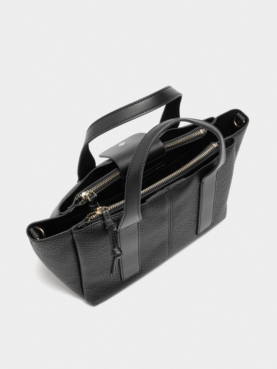 Bolso Tote Con Textura negro