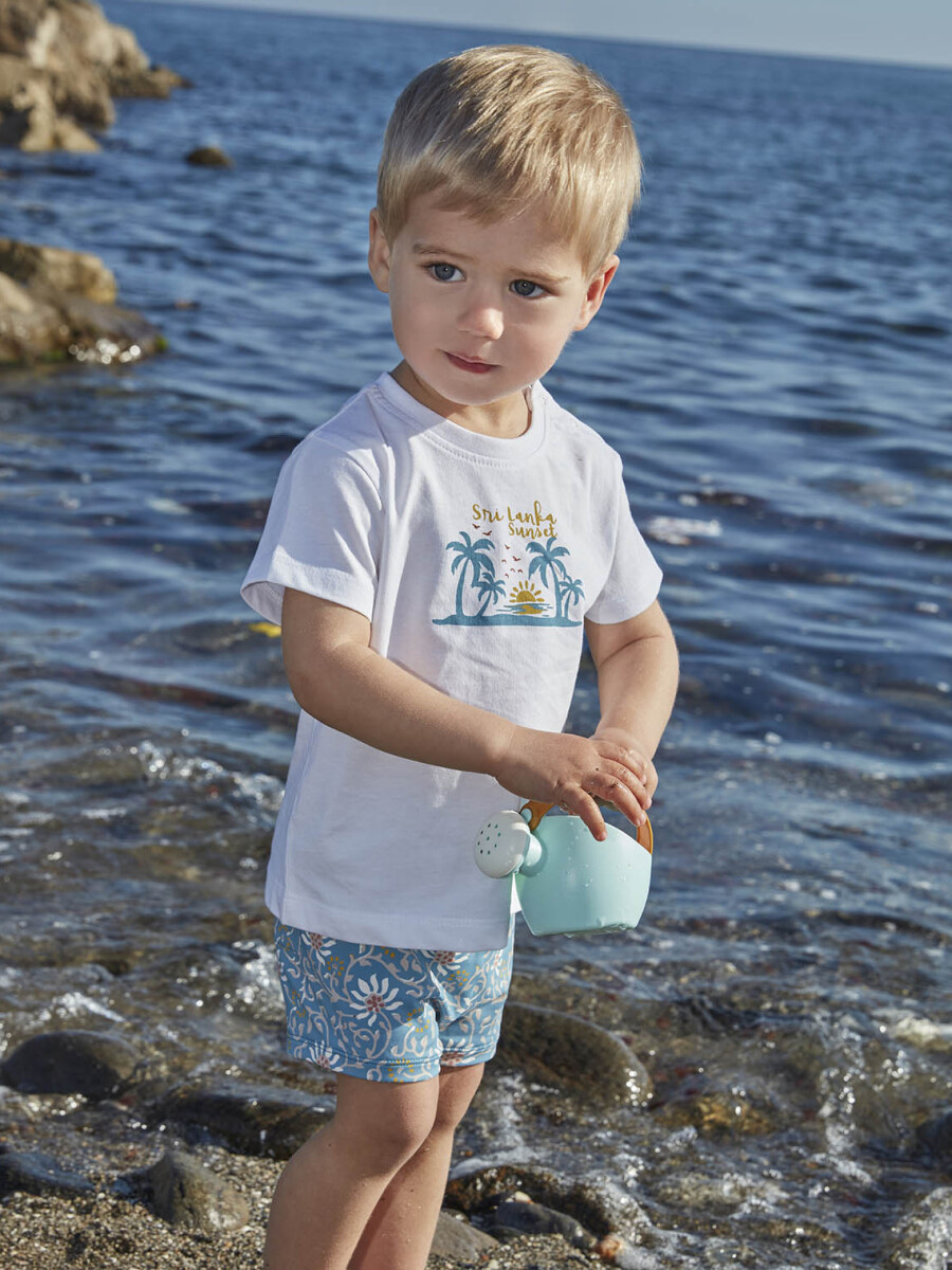 Camiseta Blanca Con Estampado Palmeras Blanco