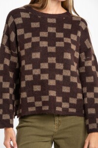 Sweater Intarsia Cuadros Chocolate