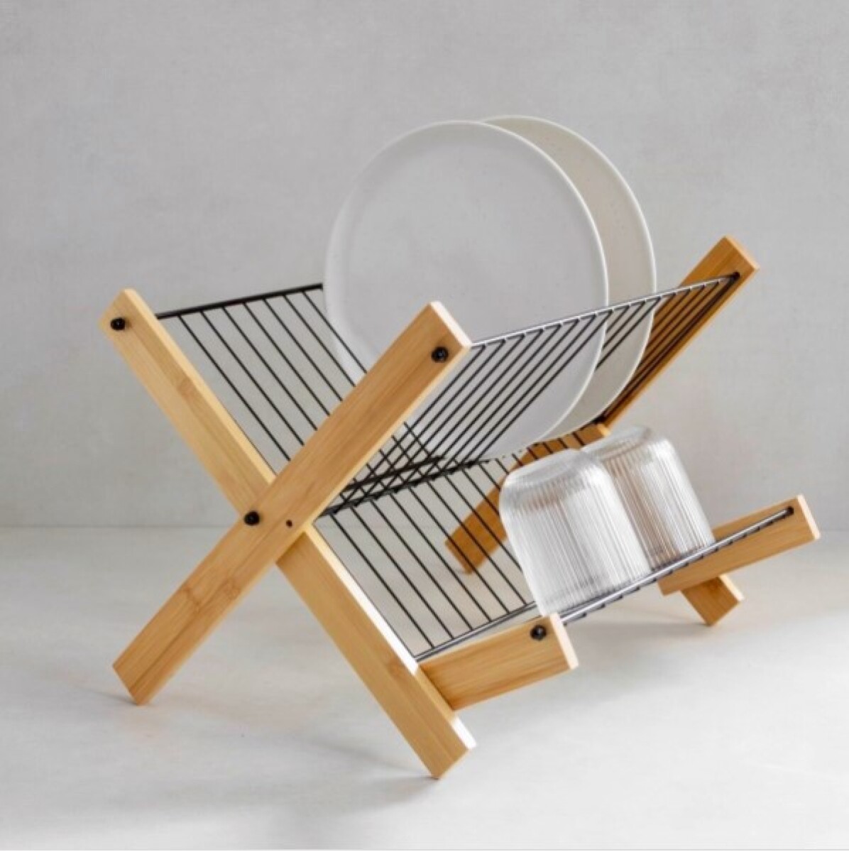 Escurridor de Platos Plegable de Bambú y Metal 
