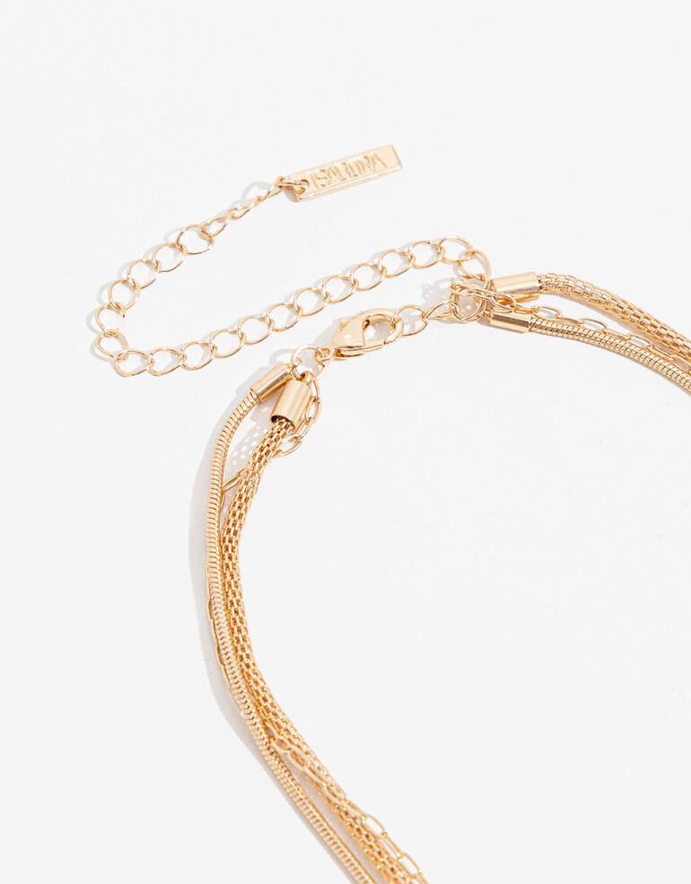 Collares Cortos Metal Collar Multicadenas - Dorado