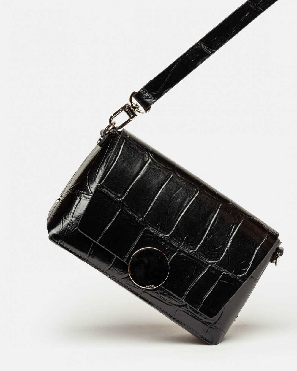 Bandolera Oasis en cuero grabado big croco Negro