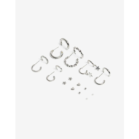 Set 10 Pares De Aros Plateado Rodio
