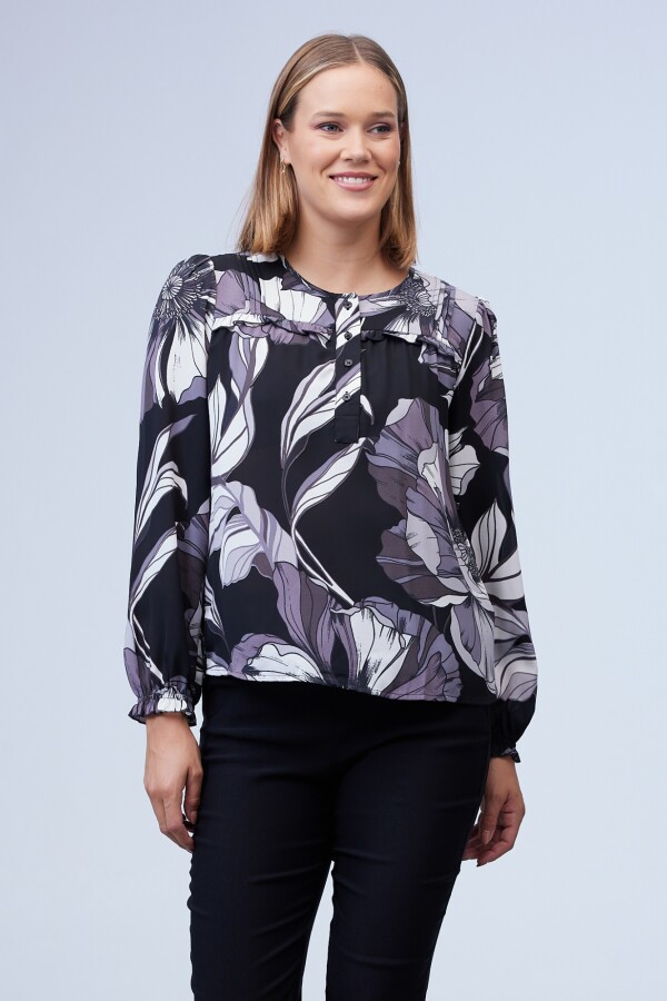 Blusa Gasa Frunces NEGRO/MULTI