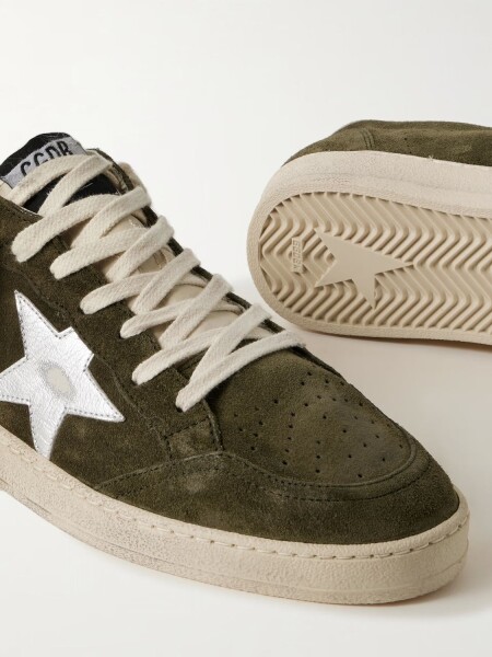 Golden Goose-Championes de gamuza acordonados, Ball star Verde