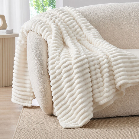 Manta Frazada Polar 2 Plazas Acanalada Suave para Cama Sofá Natural