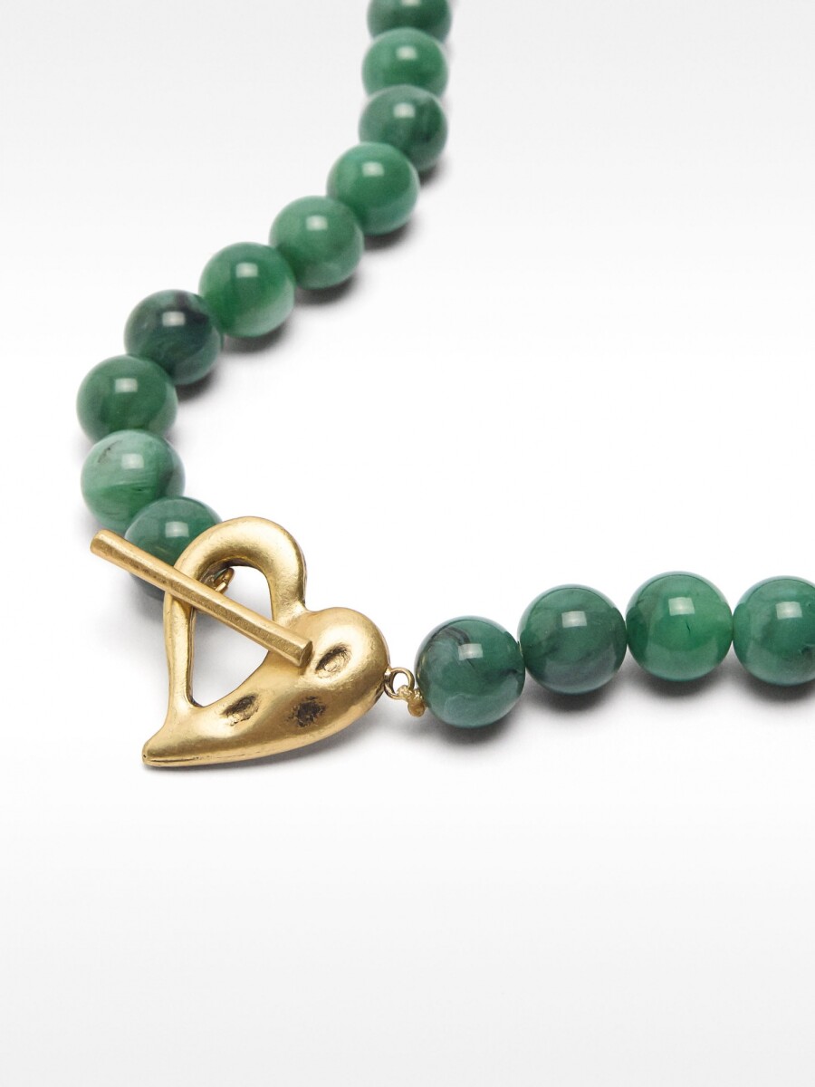 Collar Corto Con Cuentas Efecto Piedra verde