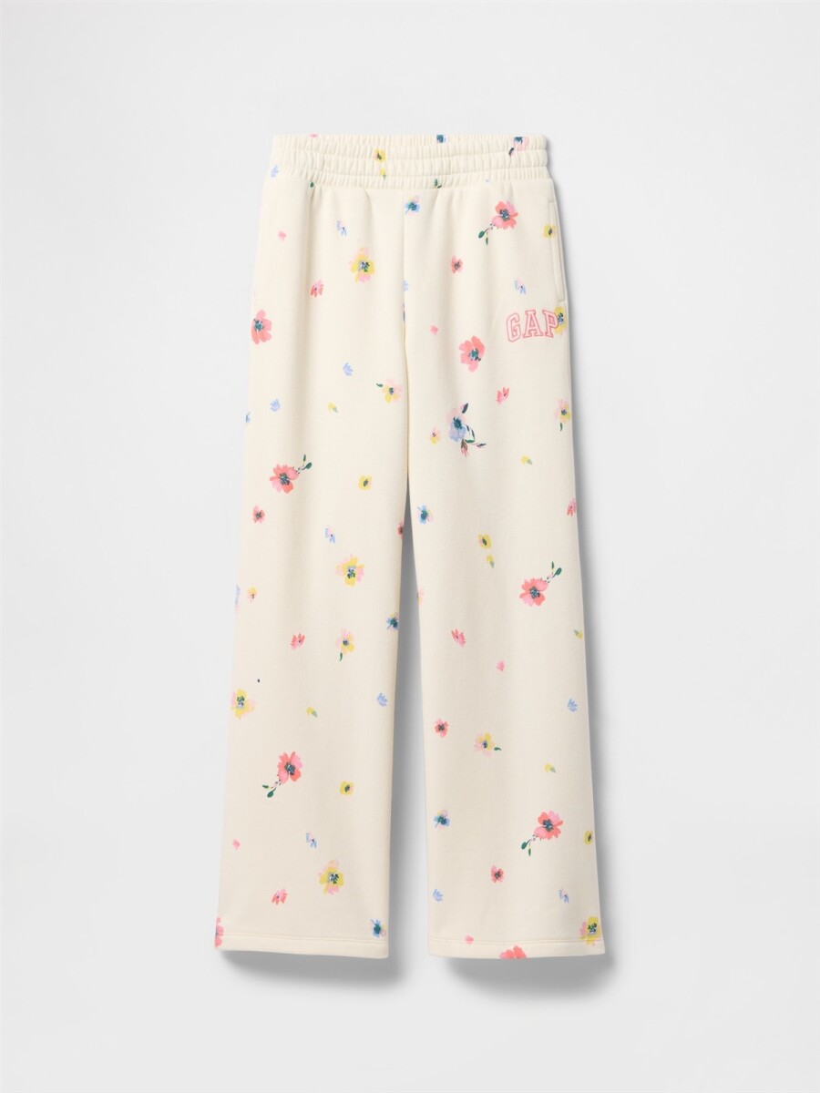 Pantalón Deportivo Wide Leg Logo Gap Niña - White Floral Print 