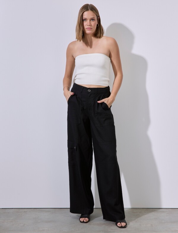 Pantalon Lino Cargo NEGRO