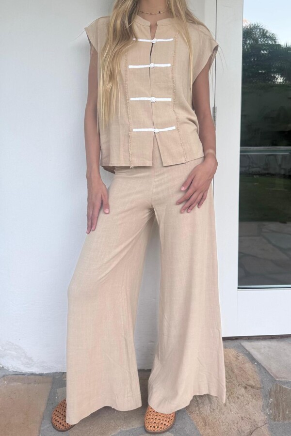 Pantalón Lino Tusor Beige