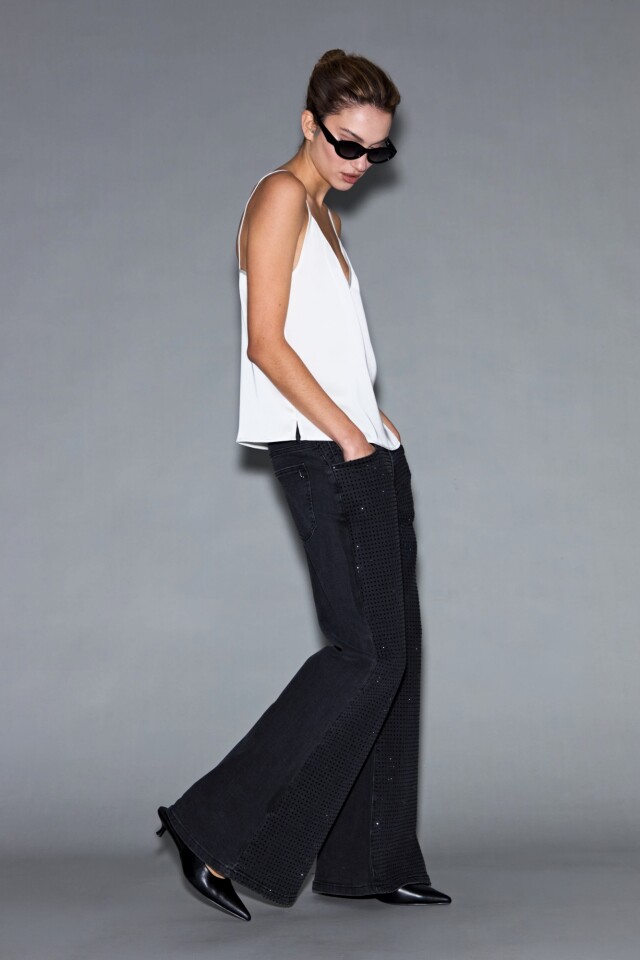 Jean wide leg Jade brillos negro