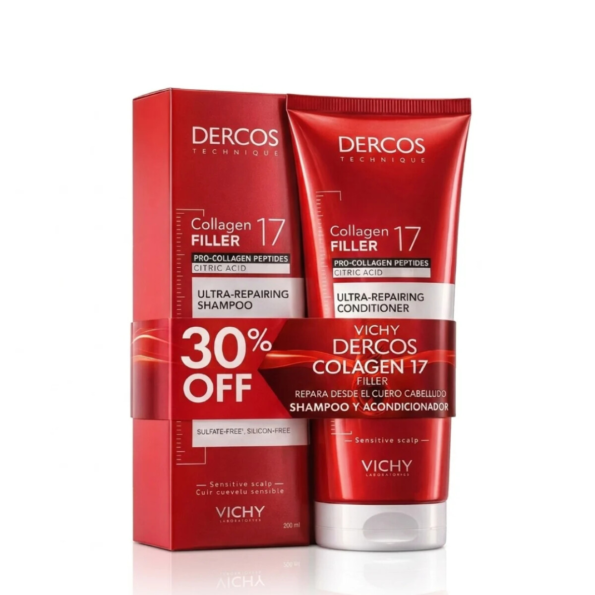 Pack Vichy Dercos Collagen Filler 17 Shampoo 200ml + Acondicionador 200ml 