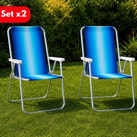 Set X 2 Sillas Altas Aluminio Clásica A Rayas AZUL
