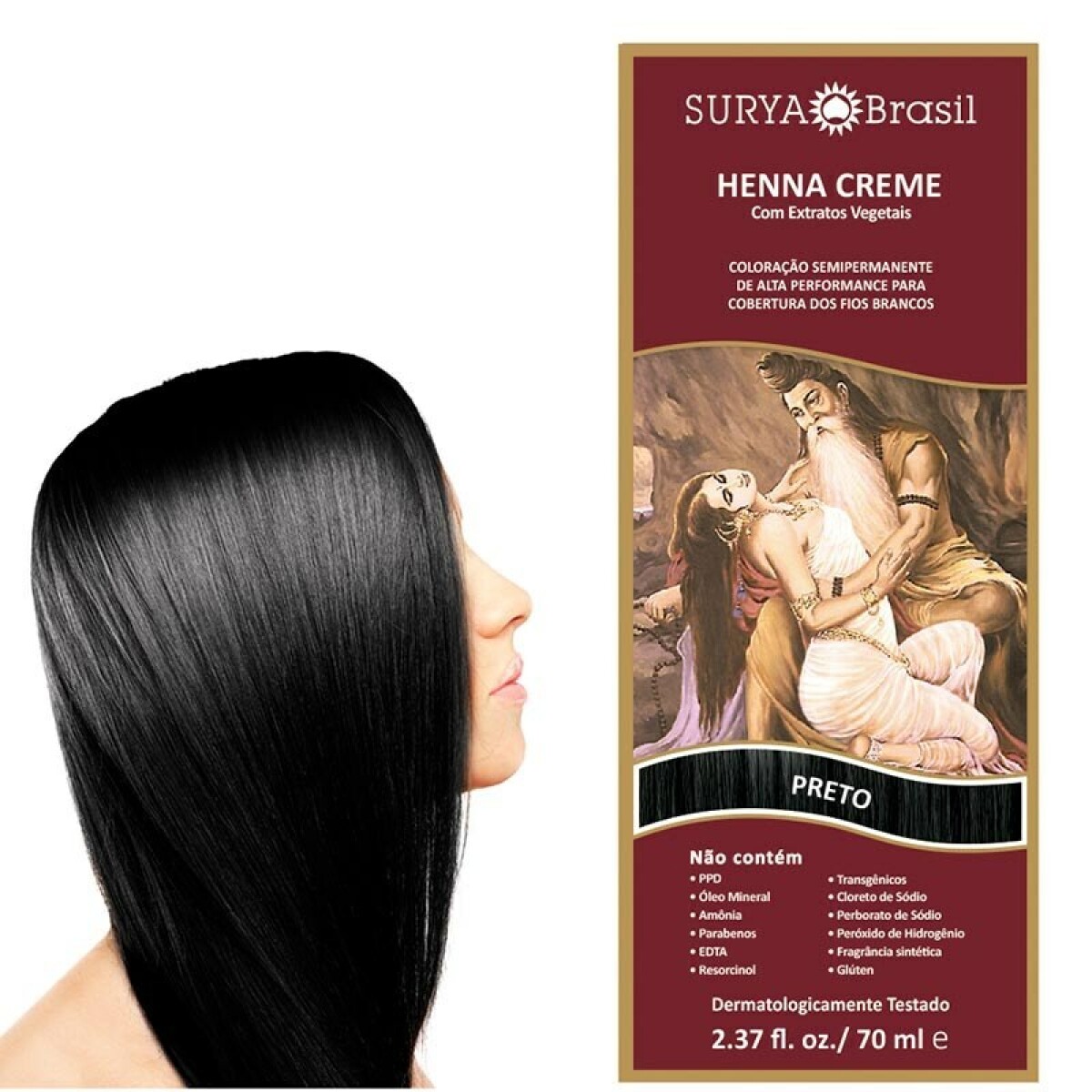 Tinta Natural para Pelo Henna Crema 70 Ml - NEGRO 