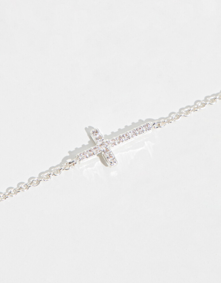 Pulseras Flexibles Strass Pulsera Con Dije De Cruz - Plateado