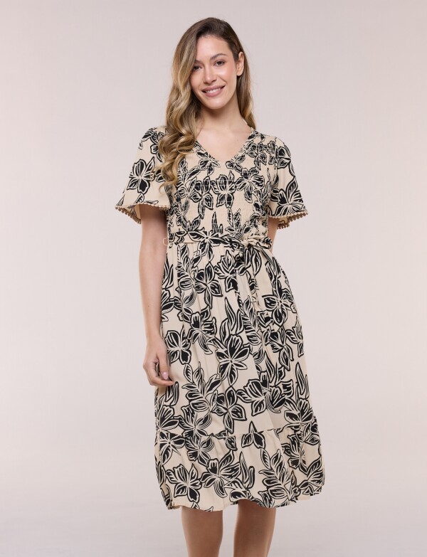 Vestido Punto Smock NEGRO/BEIGE