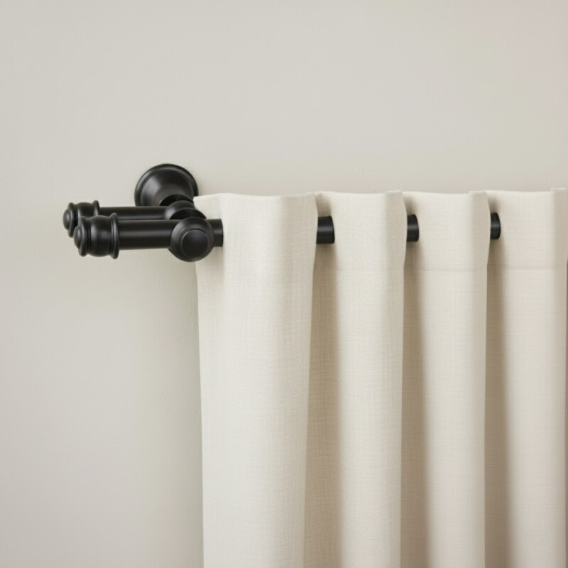Barrote cortina doble de metal 2 m + 2 Soportes NEGRO