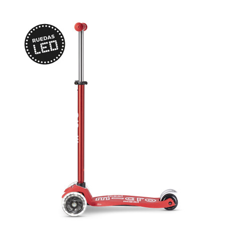 Monopatín Micro Maxi Deluxe LED Ajustable con 3 Ruedas ROJO
