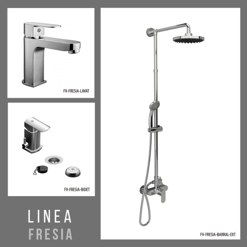 JUEGO DE GRIFERIA LAVATORIO BAJO,BARRAL EXTERIOR Y BIDET LINEA FRESIA 000