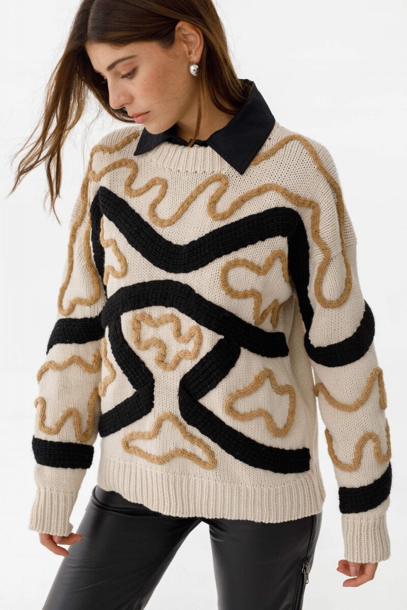 Sweater Besco Crudo/Camel/Negro