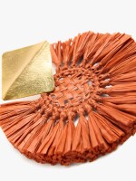 Pendientes Maxi Redondos Con Rafia naranja
