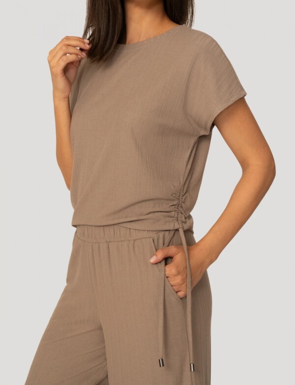 Conjunto Pantalon & Remera En Algodón Acanalado TOSTADO