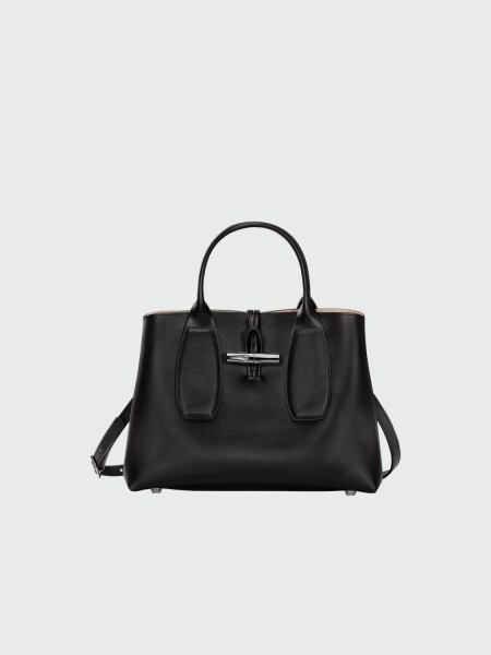 Longchamp -Cartera de cuero M con correa extraible, LE ROSEAU Negro