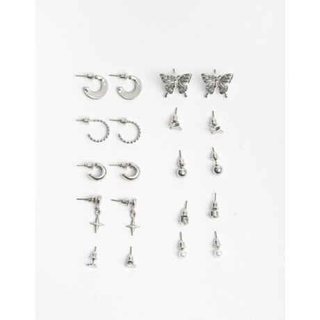 Aros Set Metal Plateado Rodio