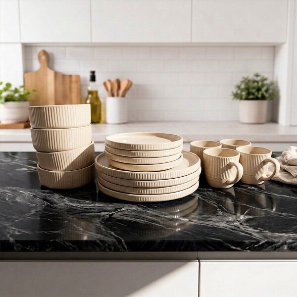 Juego De Vajilla Set Completo de 16 Piezas Lujan Ceramica Moderno IMBACK Color Beige Juego De Vajilla Set Completo de 16 Piezas Lujan Ceramica Moderno IMBACK Color Beige