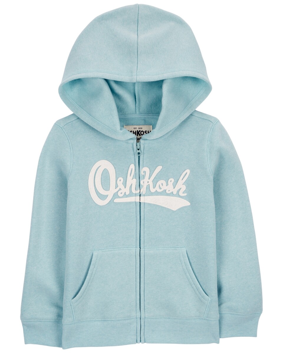 Campera de algodón, con capucha y logo, celeste. Talles 2-5T 