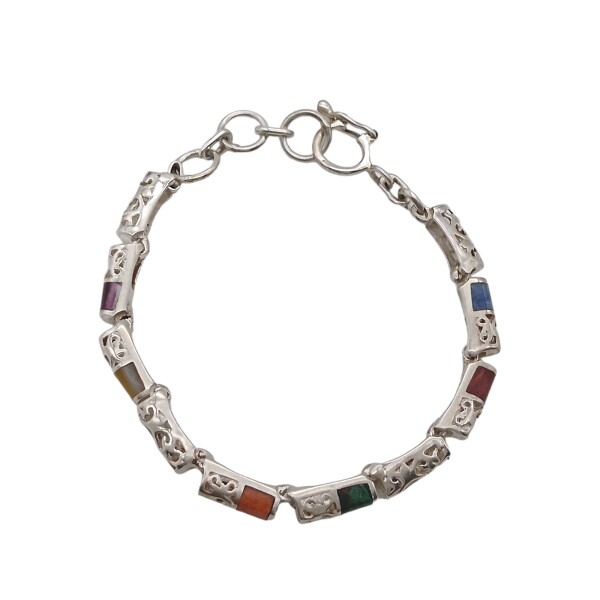Pulsera calada-Plata peruana 950-Piedras varias-PU3012 conpiedra