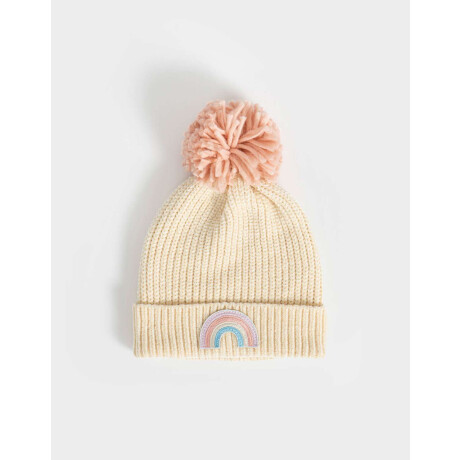 Gorro Tejido Con Pompón Blanco Crudo