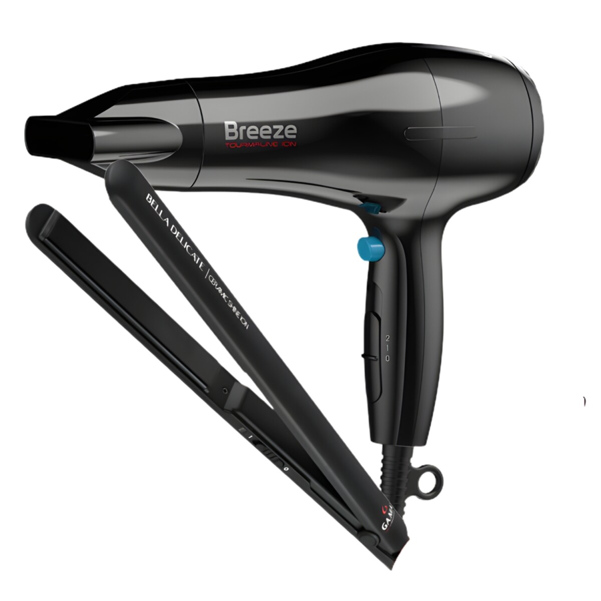 Set Gama Planchita Bella Ceramic Ion+ Secador Breeze 