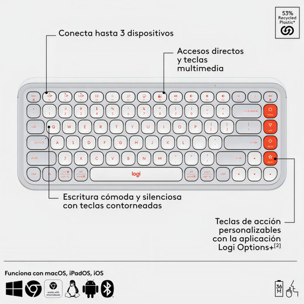 Combo Ligitech Teclado Mouse Pop Icon Blutooth BLANCO