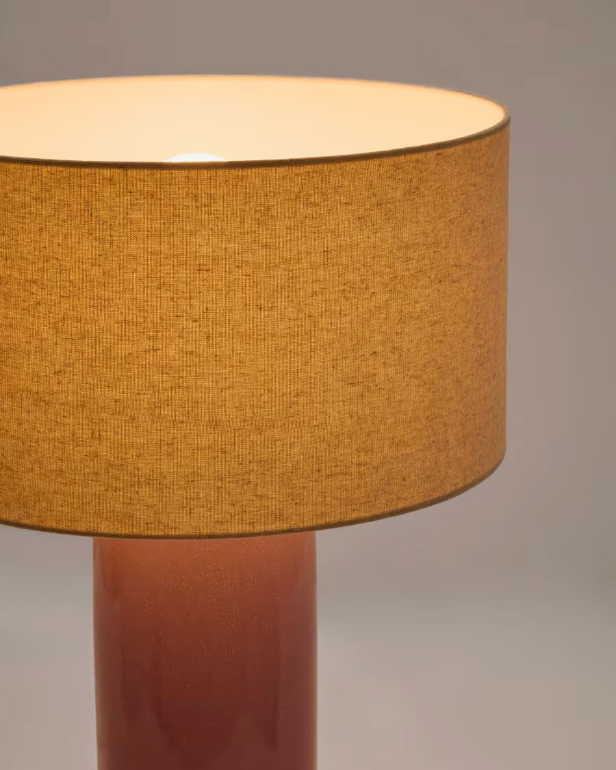 Lámpara de mesa Toneric de cerámica con acabado lila y algodón